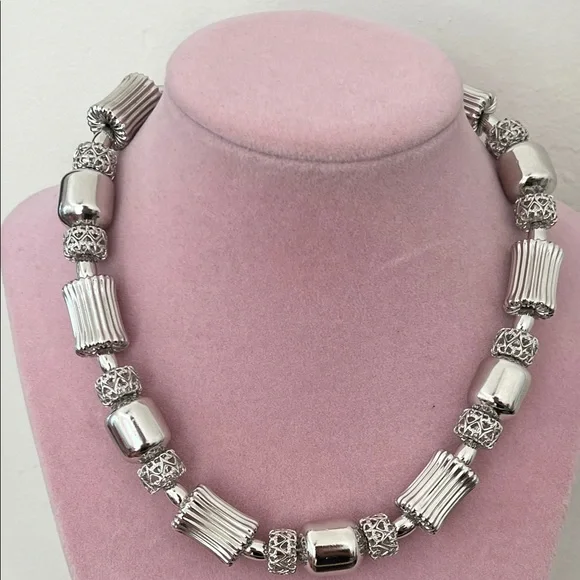 Monet Silver Textured Bead Choker Necklace - Picture 6 of 6